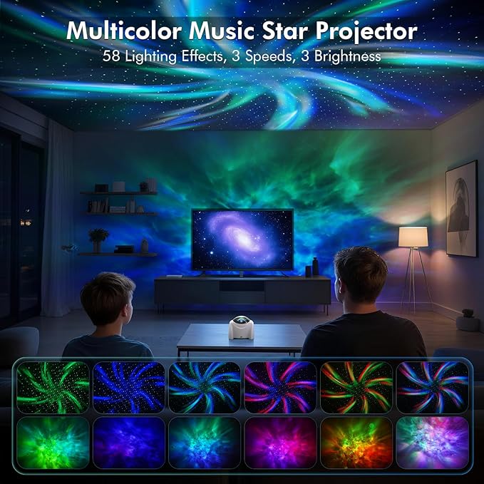 Rossetta Dual Galaxy Projector, Star Projector for Bedroom with Bluetooth Speaker & White Noise, Remote, Timer, Night Light for Kids Room Decor, Party, Birthday & Christmas Gifts for Adults Girls Boys