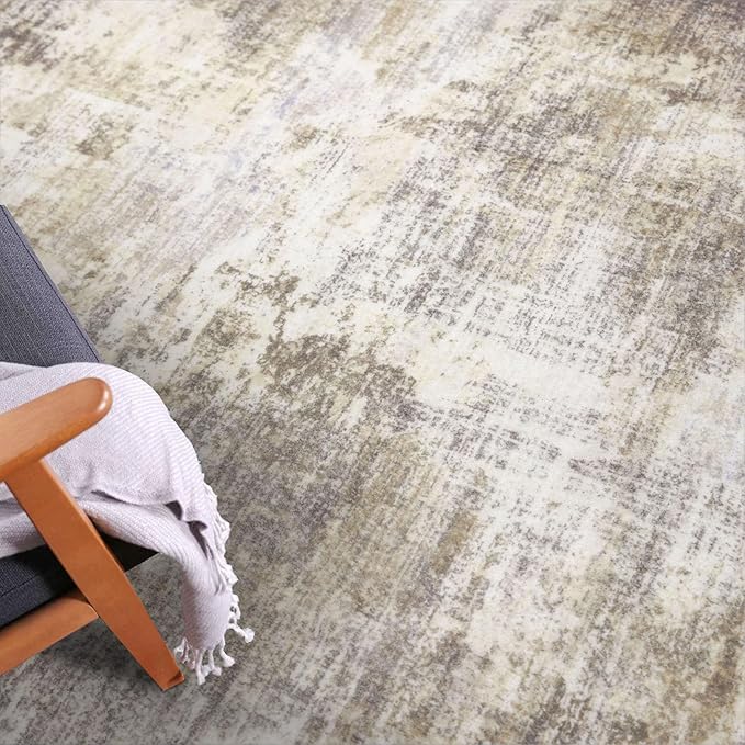 IOHOUZE Abstract Runner Rug 3x8 Ft Washable Runners for Hallways, Non Slip Kitchen Runner Printed Faux Wool Entryway Runner Indoor, Modern Abstract Floor Carpet for Hall Kitchen Bedroom, Beige Brown