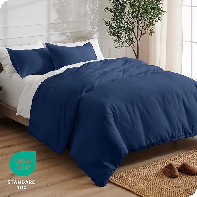 Bare Home Bedding Duvet Cover Queen Size - Premium 1800 Super Soft Duvet Covers Collection - Lightweight, Cooling Duvet Cover - Soft Breathable Bedding (Queen, Dark Blue)
