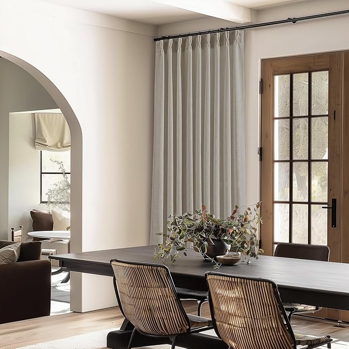 Burlywood Taupe Pinch Pleated Linen 108 Inch Curtains 60 Inch Width for Living Room Divider Light Filtering Semi Sheer Extra Wide Patio Curtains for Sliding Door Floor Ceiling Picture Window 60x108