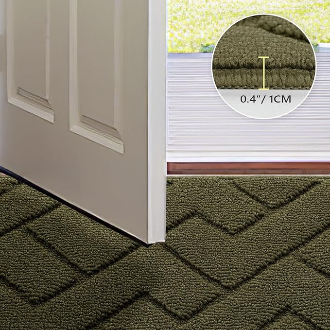 hicorfe Front Door Mat Outside Entrance,32"x40" Absorbent Muddy Dirt Resist Welcome Door Mats Outdoor Indoor,Stain and Fade Resistant,Non Slip Backing Entry Mat Doormat for Entryway(Oliver Green)