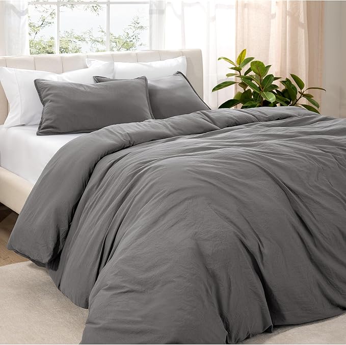 Bare Home Microfiber Duvet Cover Set - Ultra Soft Washed Microfiber - Oversized Queen Size - Linen-Like Look - Easy Care - Breathable Fabric - Our Softest Duvet Cover Set (Oversized Queen, Grey)