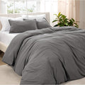 Bare Home Microfiber Duvet Cover Set - Ultra Soft Washed Microfiber - Full Size - Linen-Like Look - Easy Care - Breathable Fabric - Our Softest Duvet Cover Set (Full, Grey)