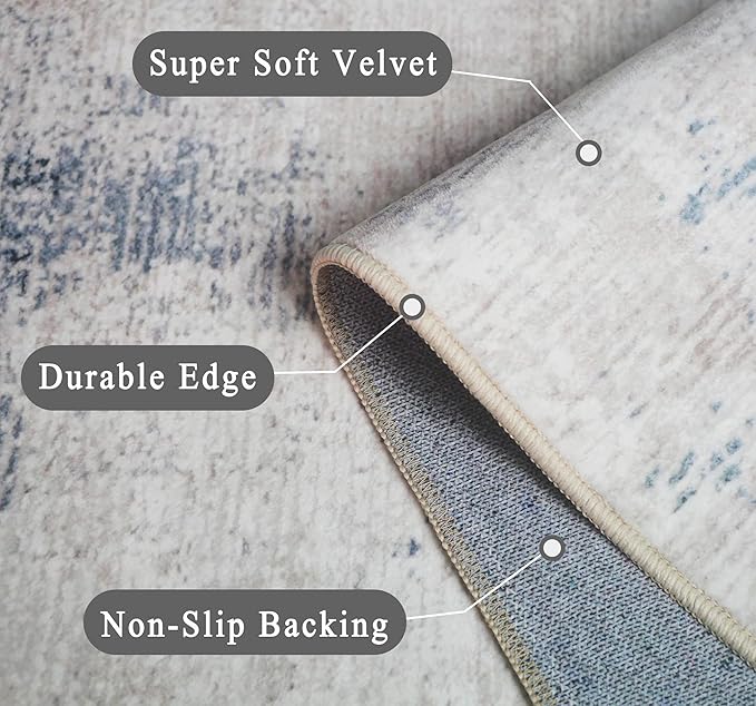 6x9 Area Rug, Ultra-Soft Washable Rug for Living Room, Dinner Room, Bedroom, Non-Slip Modern Abstract Rug, Indoor Carpet Large Area Rug, Grey/Navy