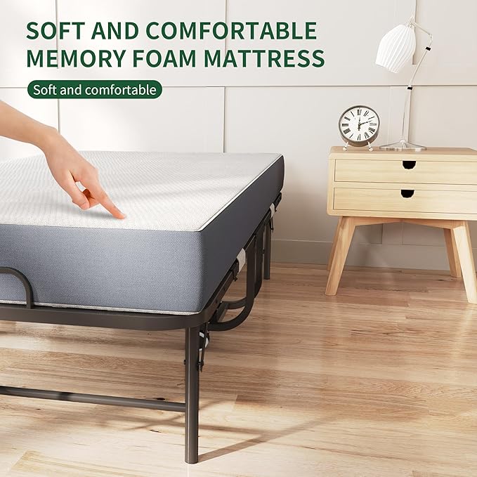 75" x 38" Twin Folding Bed with 3.7" Memory Foam Mattress, Portable Foldable Extra Bed, Rollaway Bed for Guests, and Sturdy Metal Frame