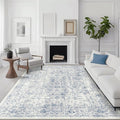 4x6 Rug, Small Area Rug for Living Room, Bedroom, Kitchen, Machine Washable Non-Slip Throw Rug, Vintage Distressed Floral Carpet for Entryway Nursery Dinner Room - Durable (Blue)