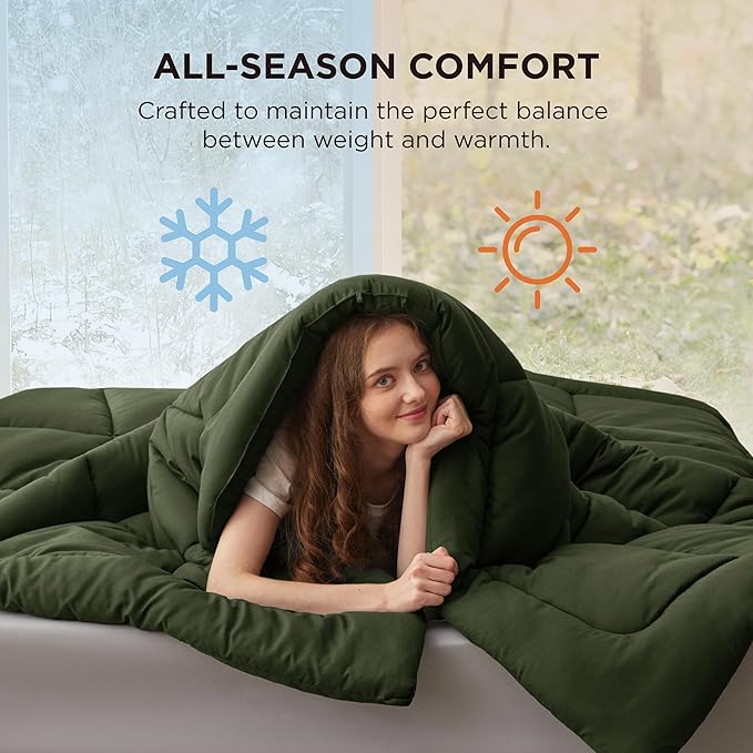 Bedsure Comforter Duvet Insert - Quilted Comforters King Size, All Season Duvet, GentleSoft Down Alternative Bedding, with 8 Tabs, Gifts for Women/Men, Olive Green, King 90 x 102 Inches