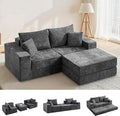 Boneless Sectional Loveseat Couch with Ottoman, Convertible Modular Floor Sleeper Sofa Bed, Comfy Foldable Compression Love Seat Sofa for Living Room, No Assembly, Dark Grey