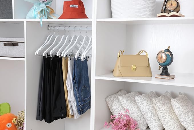 Quality Wooden Skirt Hangers with Clips 80-Pack White Pants Hangers with Adjustable Chrome Metal Clips, Swivel Hook, Coat, Jacket, Blouse Suit Hangers (White, 80)