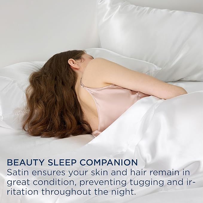 Bedsure White Satin Sheets Queen Size - 4 Piece Silky Bedsheets with 15 Inches Deep Pocket Fitted Bedsheet,1 Flat Sheet, 2 Satin Pillowcases, Good for Hair & Skin (Queen, White)