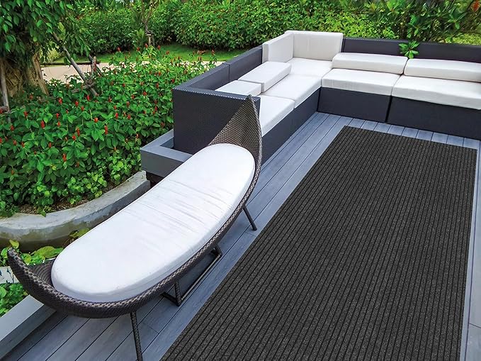 Ottomanson 2'7" x 52' Hallway Runner with Scraper Pile - Extra Durable Non-Slip Rug Mat for Indoor & Outdoor Use - Ideal for Kitchen, Entryway & Garage - High-Traffic Carpet, Black