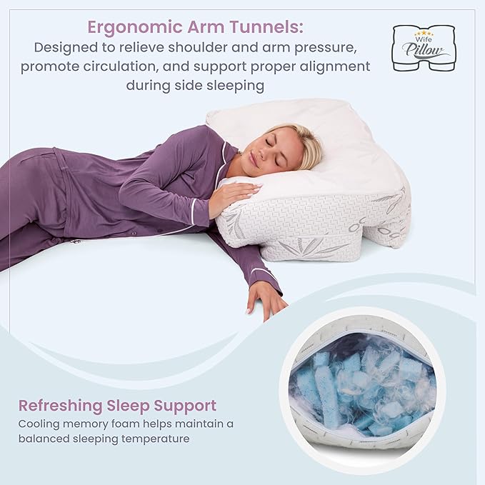 Wife Pillow the Side Sleeper Pillow with Arm Hole for Shoulder Pain - Arm Tunnel Pillow for Side Sleepers, Shoulder Relief & Neck Support Comfort Sleep Pillow for Adults - Cooling Shredded Memory Foam