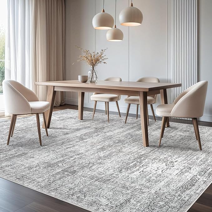 Area Rug Living Room Rugs - 7x9 Large Soft Indoor Neutral Modern Abstract Low Pile Washable Rug Carpet for Bedroom Dining Room Farmhouse Home Office - Vintage Grey