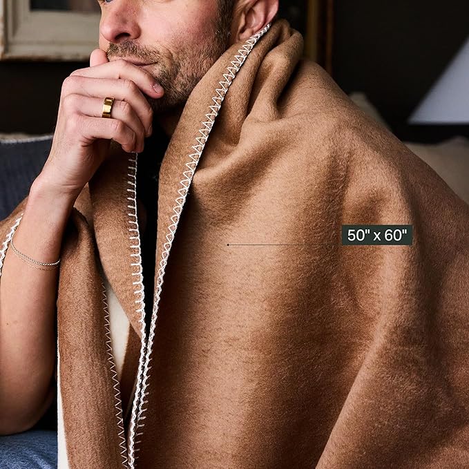 Preston Lane Highrise Throw Blanket – 50" x 70", Premium Cotton-Blend, Soft and Fluffy Throw for Couch, Bed, or Living Room, Cozy and Warm, Made in Portugal, Camel
