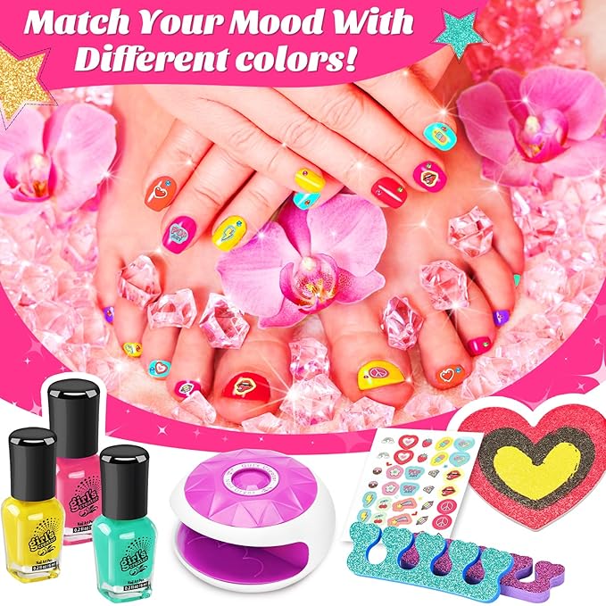 Kids Spa Day Kit with Foot Spa, Nail Dryer & Bath Bombs - Music Foot Soak Tub & Nail Polish Set for Girls Aged 6-12 - Perfect for Christmas or Birthday Gifts