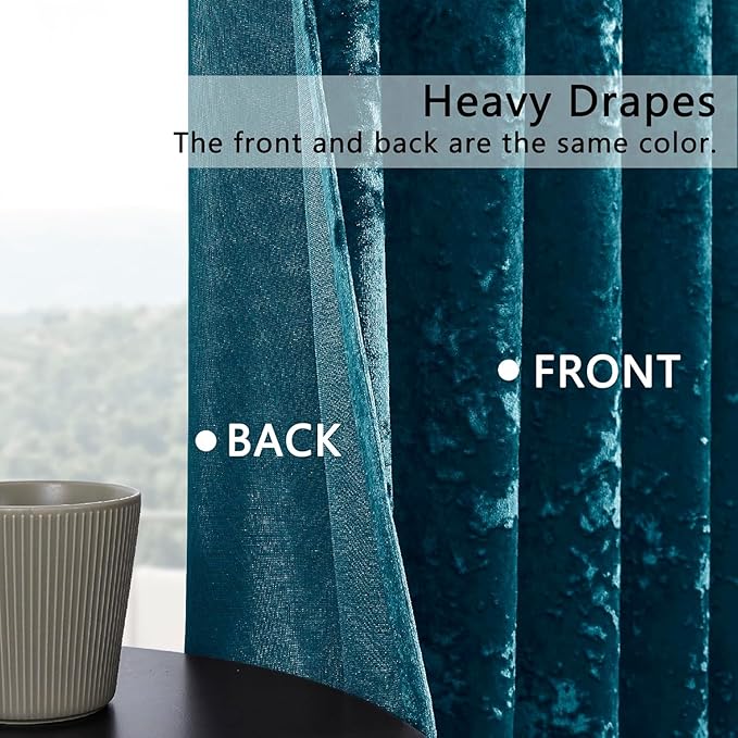 SMILETIME Tranquil Blue Crushed Velvet Curtains 52x90 inch Luxurious Thermal Insulated Soundproof Drapes for Living Room Bedroom Office Soft and Durable Light-Filtering Window Treatments, 2 Panels
