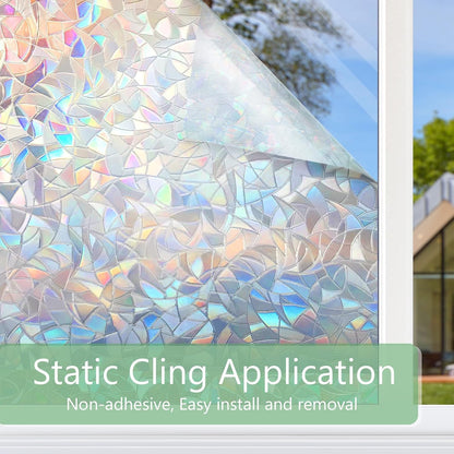 HIDBEA Window Privacy Film Static Clings, Rainbow Window Film, 3D Decals Non-Adhesive Window Vinyl Film for Home Door, 17.3 Inch x 13.1 Feet