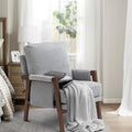 Grey Accent Chair for Bedroom & Living Room, Mid Century Modern Accent Arm Chair, Upholstered Anthropologie Accent Chair with Solid Wood Frame, Fabric