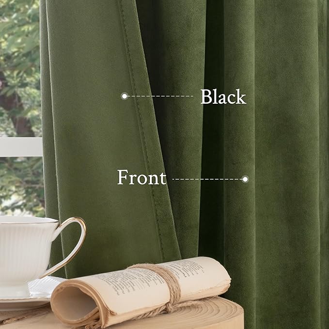 LAMIT Sage Green Velvet Curtains 120 Inch for Living Room, Vintage Thermal Room Darkening Panels Back Tab and Rod Pocket Noise Reducing Drapes for Bedroom/Farmhouse, 2 Panels, 52 x 120 Inch
