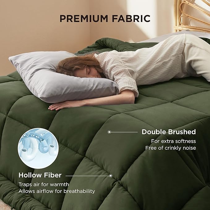 Bedsure Comforter Duvet Insert - Quilted Comforters King Size, All Season Duvet, GentleSoft Down Alternative Bedding, with 8 Tabs, Gifts for Women/Men, Olive Green, King 90 x 102 Inches