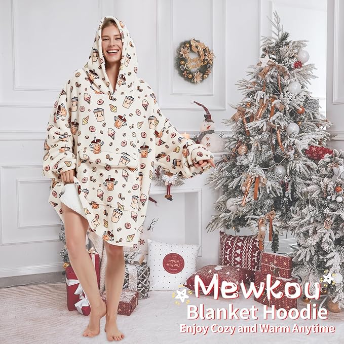 Wearable Blanket Hoodie for Adult,Oversized Sherpa Fleece Blanket Hoodie for Women Men,Coffee
