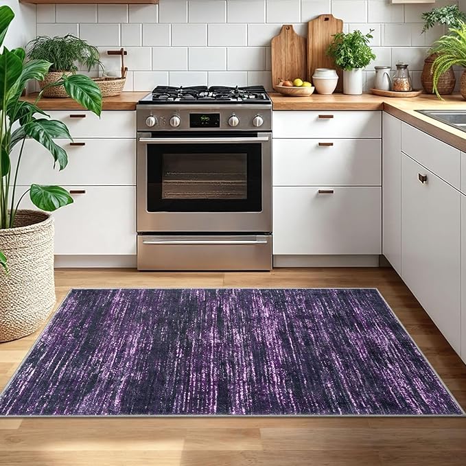 3x5 Modern Abstract Area Rug for Entryway, Purple White Super Soft Washable Rug with Non-Slip, Low-Pile Door Mat Indoor for Living Room Bedroom, Carpet with Non-Shedding