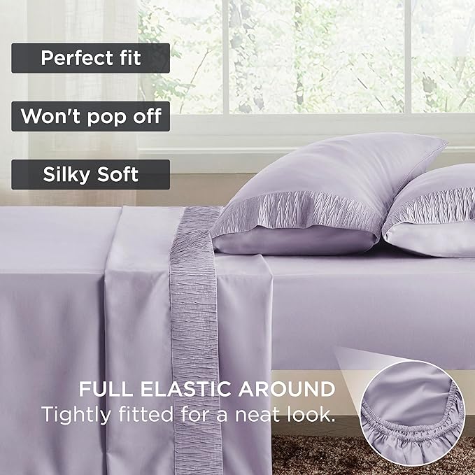 Bedsure California King Sheet Sets - 4 Pieces Soft Cal King Sheets - Breathable & Cooling - Hotel Luxury - Easy Care Polyester Microfiber Bedding for Women, Men, Lavender