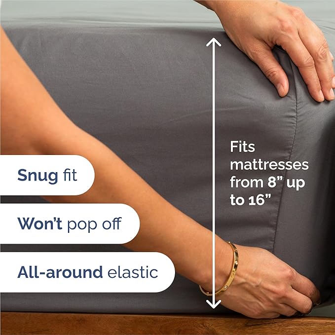 Split King 7 Piece Sheet Set - Cooling & Breathable - Hotel Luxury Bedding, Includes Fitted Sheets for Women, Men, Kids & Teens - 1 Flat, 2 Fitted Sheets, 4 Pillowcases with Deep Pockets - Dark Grey