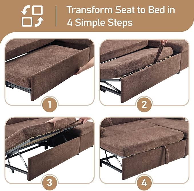 VINGLI Convertible Sofa Bed Couches for Living Room, Sleeper Sofa with Pull Out Couch Bed, Cloud-Like Plush Fleece U-Shape Sectional Couch with Storage Chaise, USB Charging, Side Pockets