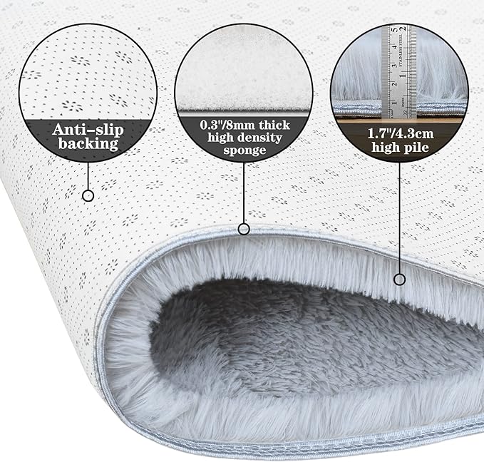 duduta Grey Fluffy Round Rug 4x4 ft, Shag Fuzzy Plush Circle Throw Rug for Nursery Bedroom Living Room Home Decor