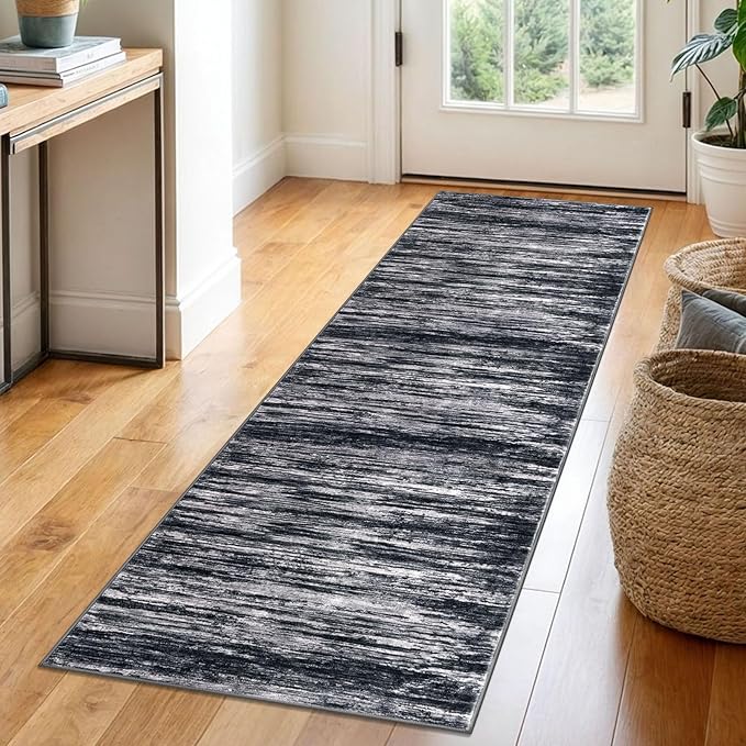 2x6 Modern Abstract Runner Rug for Hallways, Black Super Soft Hallway Decor Kitchen Rugs with Non-Slip, Non-Shedding Washable Rug for Entryway Bedroom Indoor