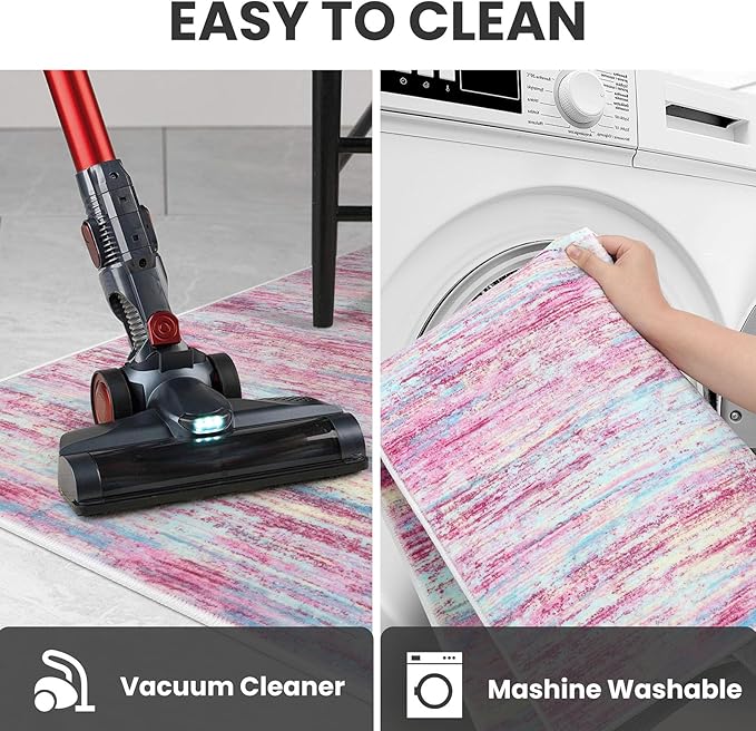 2x3 Modern Abstract Rug for Entryway, Pink Colorful Super Soft Small Area Rug, Washable Non-Slip Kitchen Rugs, Low-Pile Mat for Bedside, Indoor Door Mat