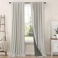 Black Out Linen Curtains 108 Inches Long for Living Room 2 Panels Set Total Blackout Flax Pleated Drapes Back Tab Neutral Boho Ceiling Floor 108 Inch Window Curtains Bedroom Cottage Core Stone Taupe
