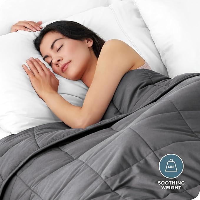 Bare Home Weighted Blanket Twin or Full Size 10lb (40" x 60") - All-Natural 100% Cotton - Premium Heavy Blanket Nontoxic Glass Beads (Grey, 40"x60")