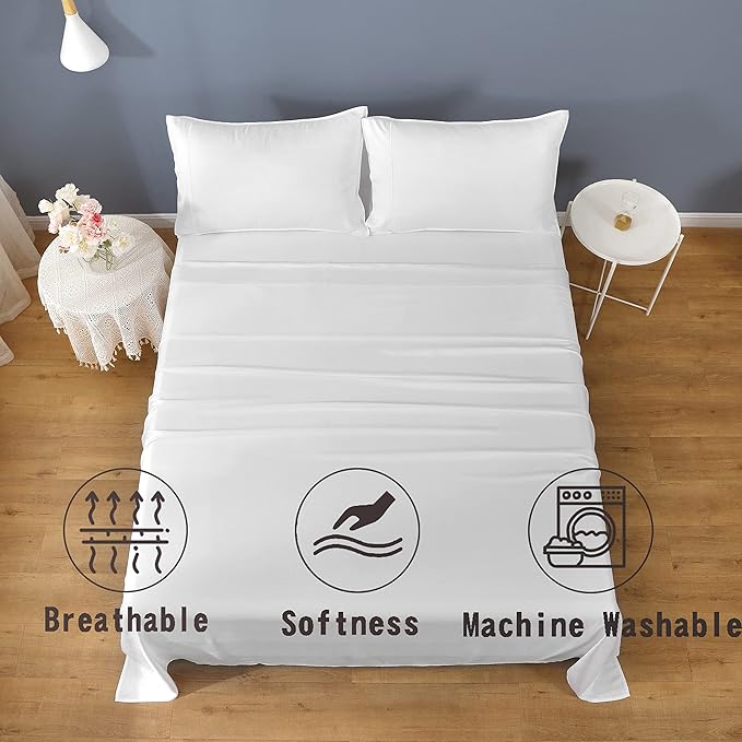 Linen World Cooling Bed Sheets Set Queen Size,100% Organically Grown Viscose Sheets,Deep Pocket Up to 16",4 Pieces Silky Soft,Breathable Bedding Sheets & Pillowcases(White,Queen)