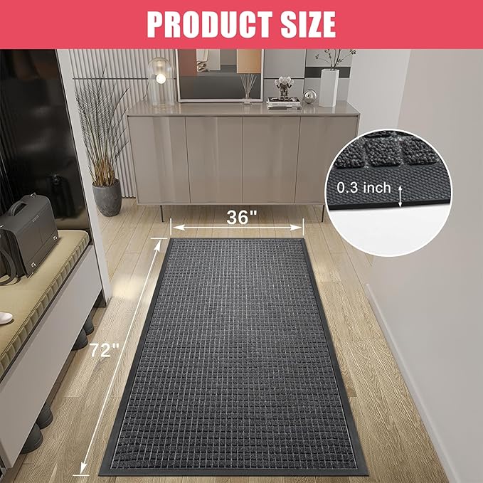 Kuyal Front Door Mat, 3'*6' Door Mat for Inside Outside Entrance,Waterproof Welcome Mats with Non-Slip Backing, Indoor Outdoor Entryway, Commercial Floor Mats, Durable & Easy to Clean, Dark Gray