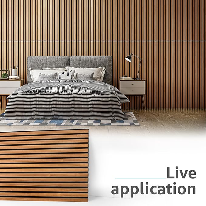 Art3d 2-Pack Acoustic Wood Slat Wall Panels for Interior Decor, 3D Fluted Sound Absorbing Wood Paneling for Accent Wall Ceiling Kitchen Living Room Bedroom Office, 47.2 x 23.6 inch Teak