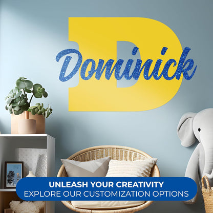 CRYPTONITE Personalized Name Sign for Kids Bedroom Decor I Custom Name for Nursery Decor for Girls Boys I Stickers for Baby Room I Custom Decal with Multi-Size (B. Name Glitter & Initial)