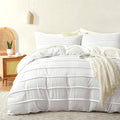 Oli Anderson White Duvet Cover Twin Size - Pleated Twin Duvet Cover, 2PCS Soft and Breathable Textured Bedding Set with Zipper Closure(White,68"x90")