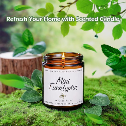 Auelife Mint Eucalyptus Candle | Aromatherapy Candle for Relaxation, Soy Candles for Home Scented, Home Fragrance Gifts for Women Men - Long-Lasting 7oz Jar