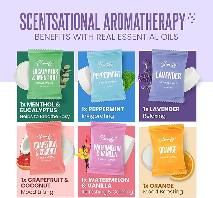 Cleverfy Shower Steamers Aromatherapy – Stocking Stuffers for Teen Girls, Women and Wife – Christmas Gifts for Teens and Women – White Elephant Gifts for Adults – 6 Tablets