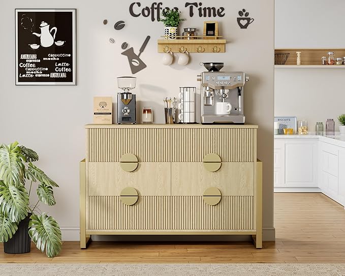 LGHM Fluted Dresser for Bedroom with 6 Drawers, 6 Drawer Dresser, 50" W Chest of Drawers Closet Organizers & Storage Clothes -Solid Semicylinder Fluted Drawers, Bold Reinforcement Metal Frame, Oak