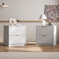 Set of 2 Fluted Nightstand with 2 Drawers, Modern Storage Bedside Table with Golden Metal Handles, Wooden End Table for Bedroom, White