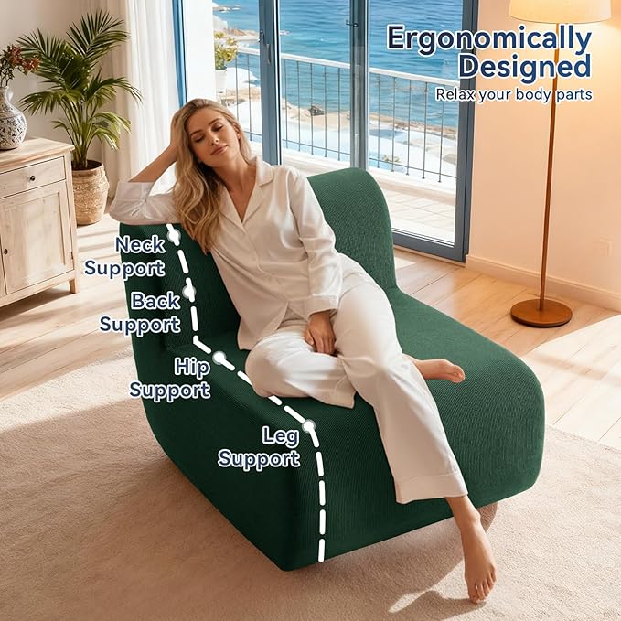 26" Single Sofa, 1 Seater Armless Corduroy Couch, No Assembly Modern Boneless Couch Compression Sofa in Box, Floor Sofa with Ergonomic Design for Living Room, Dark Green