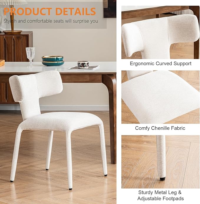 Kidol & Shellder Dining Chairs Set of 6,Modern Upholstered Fabric Dining Room Chairs with Curved Barrel Back,Armless Kitchen Chairs with Metal Legs and Padded Seat for Living Room and Bedroom Beige