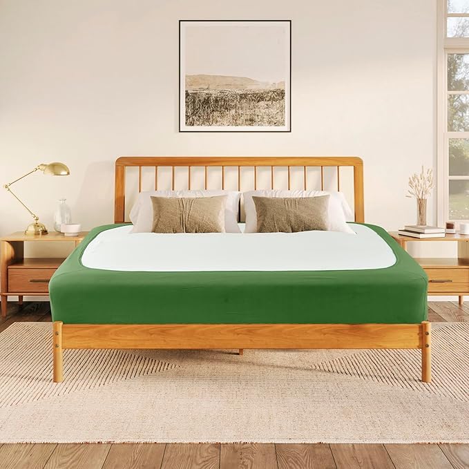 Biscaynebay Decorative Box Spring Cover Queen Size, Sage Luxurious Jersey Knitting Stretchy Wrap Around 4 Sides Bed Skirt for Home/Hotels, Easy Fit Wrinkle & Fade Free Machine Washable