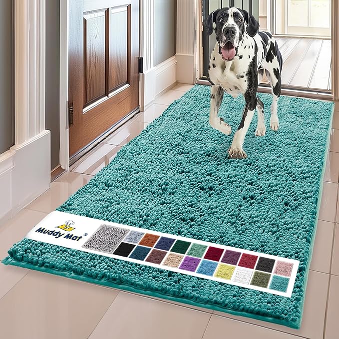 Muddy Mat® | Super Absorbent Door Mat Indoor, Microfiber Quick Dry Chenille Entryway Rug, Non-Slip Front Door Mat, Indoor Mats for Entryway, Machine Washable Pet Rug, Teal 36" x 120"