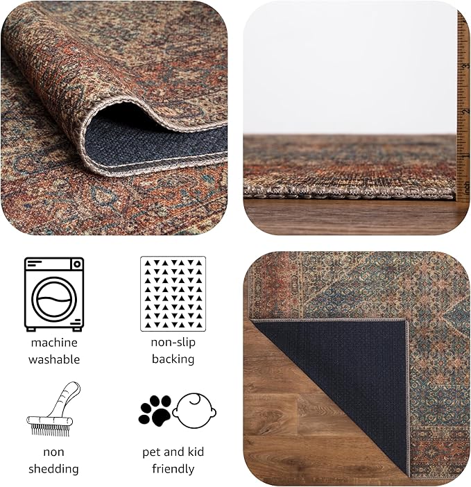 Keen Home Design 9x12 Rug - Machine Washable Area Rug with Non-Slip Backing, Ideal for Living Room, Dining Room, Bedroom - Vintage, Easy Clean, Durable, Low Pile Rug - (9' x 12')