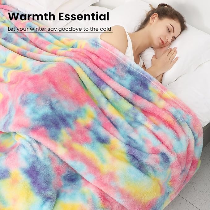 obinsm Rainbow Bed Blanket - Warm Soft Throw Blanket for Couch - Fuzzy Throw Blankets for Women