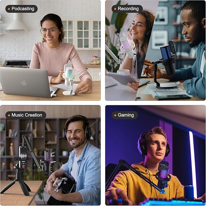 COMICA EJoy Uni Pro Wireless Gaming USB Microphone, Noise Cancellation RGB Condenser Mic with Mute, Gain, Monitoring, Pop Filter&Shock Mount for Recording, Streaming, Podcast, PS5, PS4, PC, YouTube